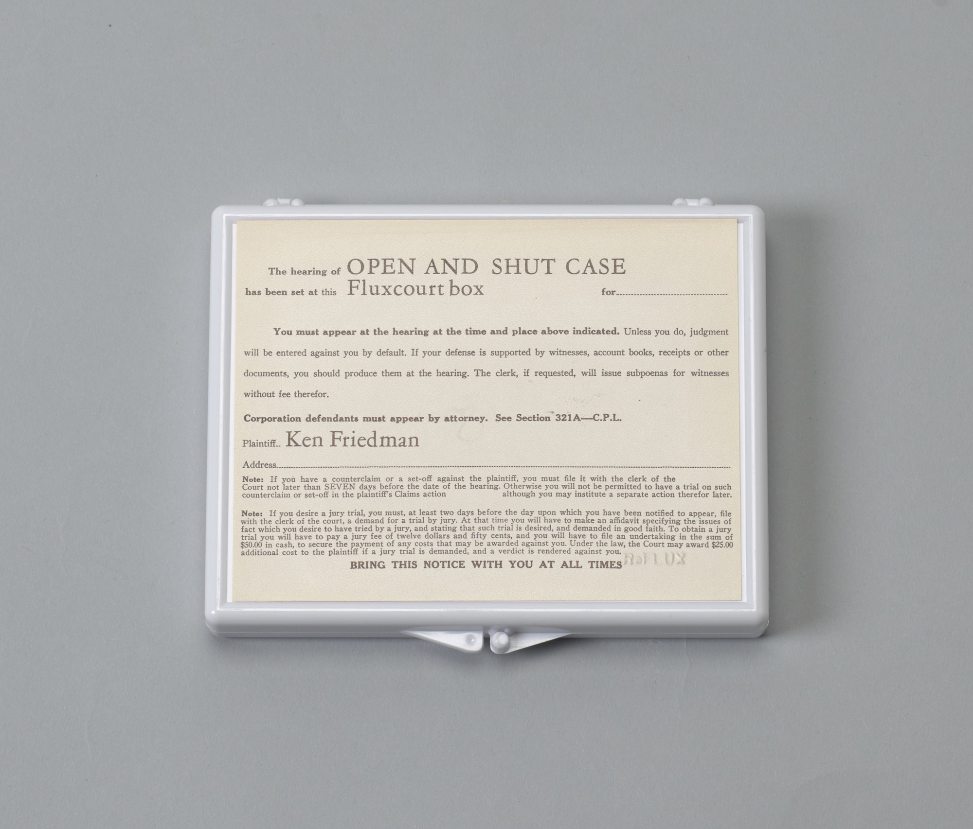 Ken Friedman. Open and Shut Case