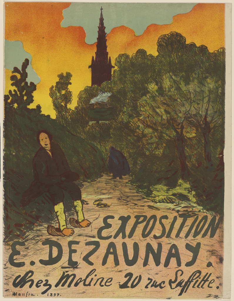 Poster for an exhibition of works by Émile-Alfred Dezaunay at Chez Moline