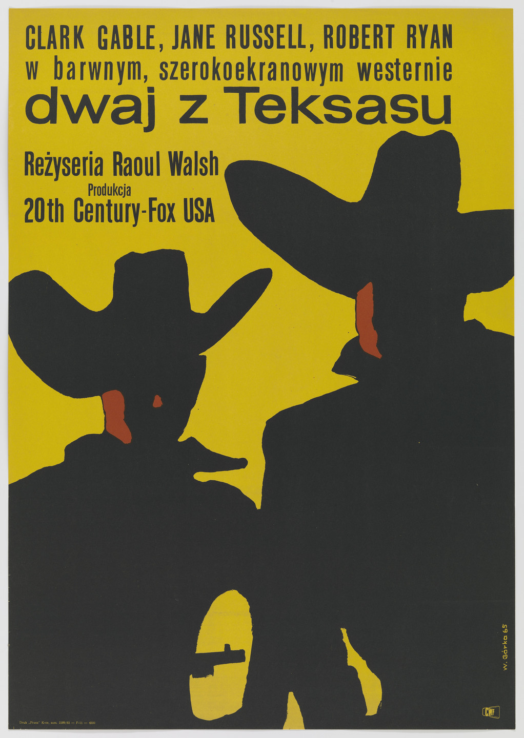 Wiktor Górka. Dwaj z Teksasu (Two from Texas) (Poster for the Polish release of the 1955 film The Tall Men directed by Raoul Walsh, starring Clark Gable and Jane Russell). 1965