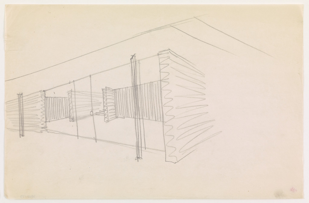 Resor House project, Jackson Hole, Wyoming (Interior perspective sketch)