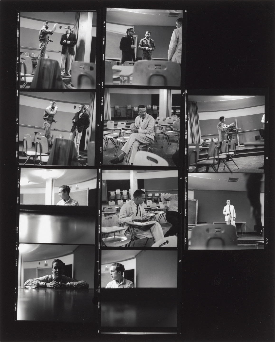 Fred W. McDarrah. Contact sheet of John Cage&#39;s class at the New School for Social Research, New York. 1959