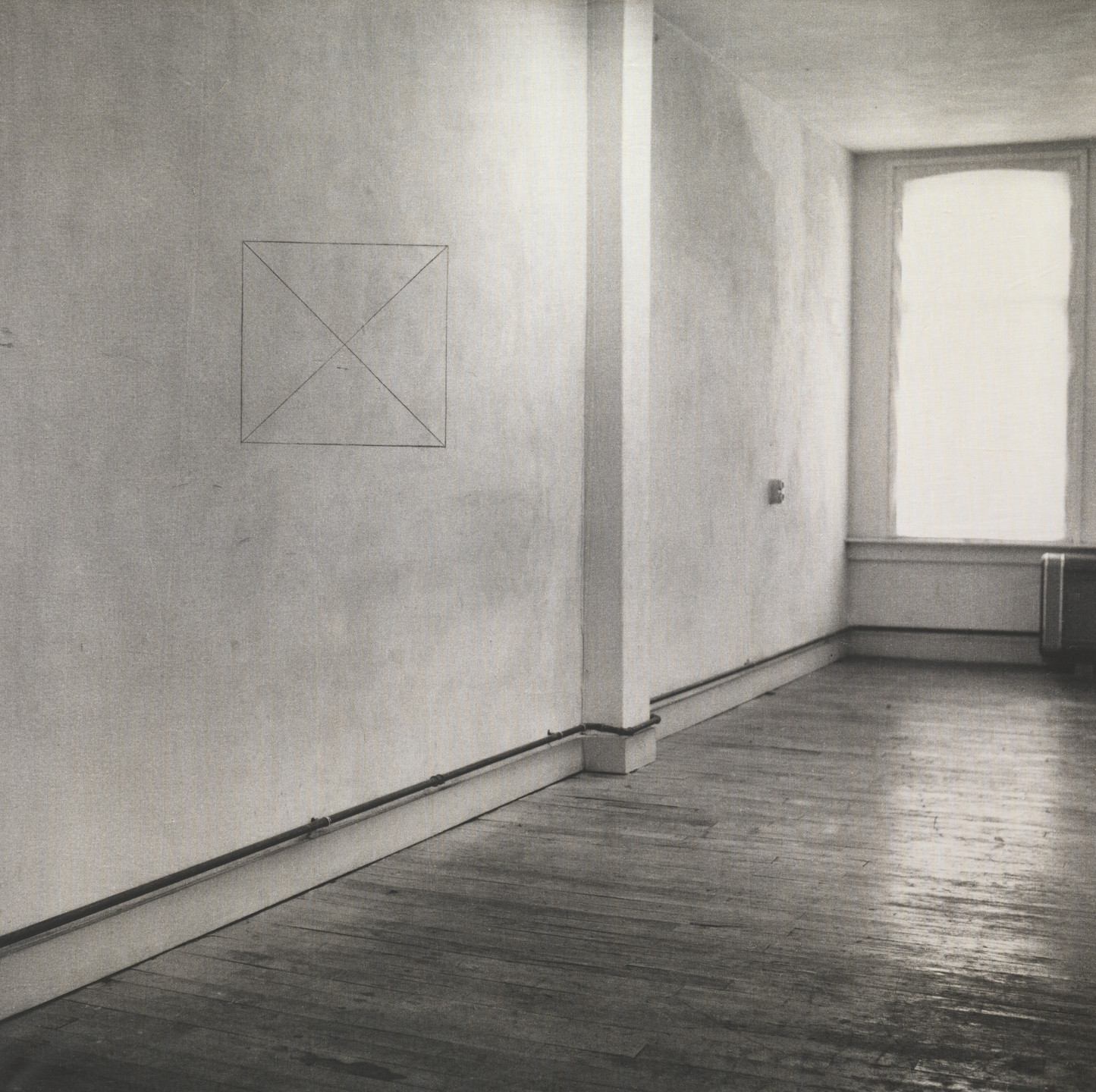 Jan Dibbets. Perspective Correction, My Studio I, 2: Square with 2 Diagonals on Wall. 1969