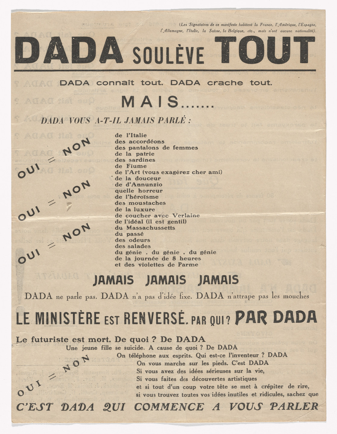Tristan Tzara. DADA soulève tout. 1921