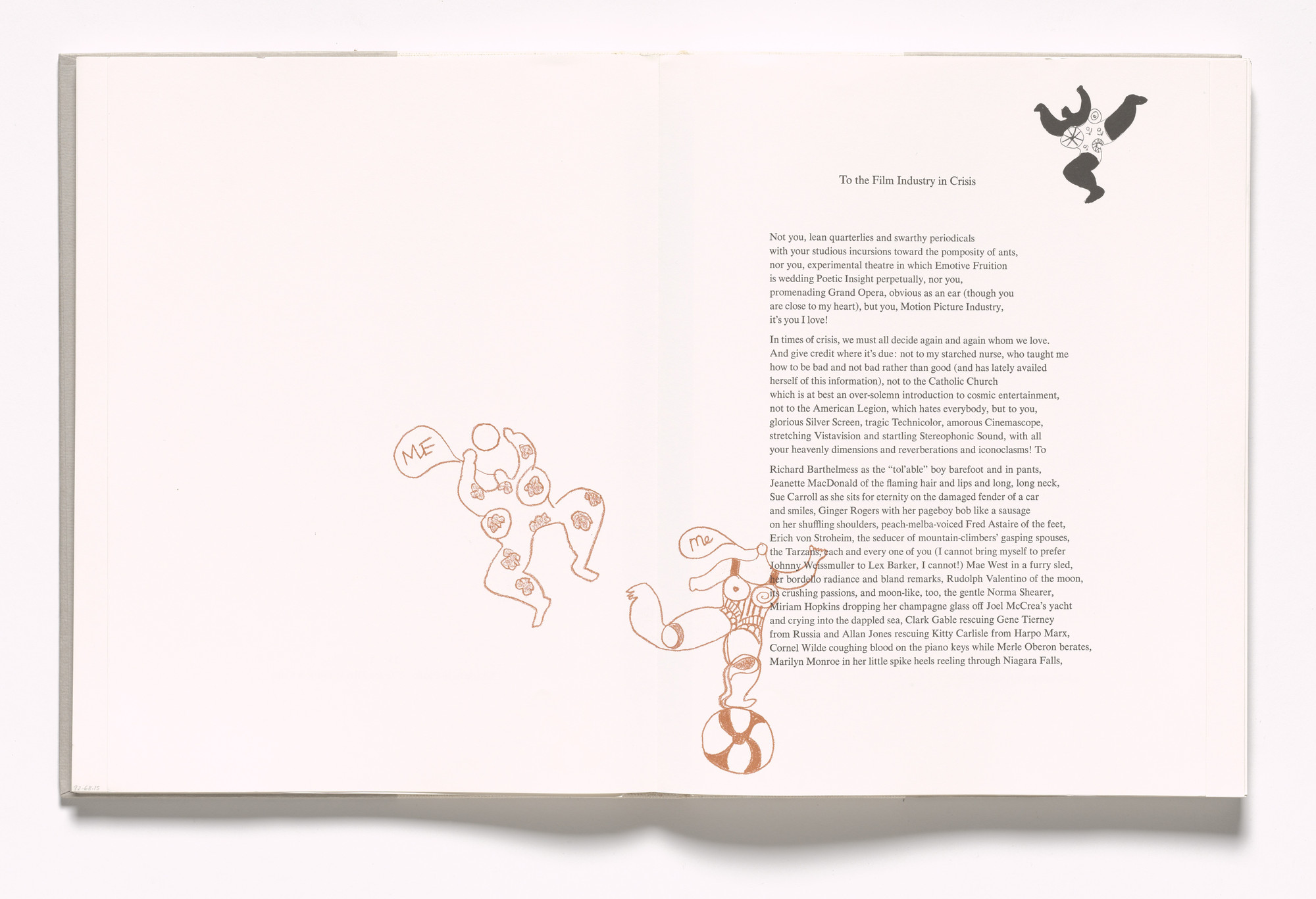 Niki de Saint Phalle. In-text plate (folios 39 verso and 40 recto) from In Memory of My Feelings. 1967