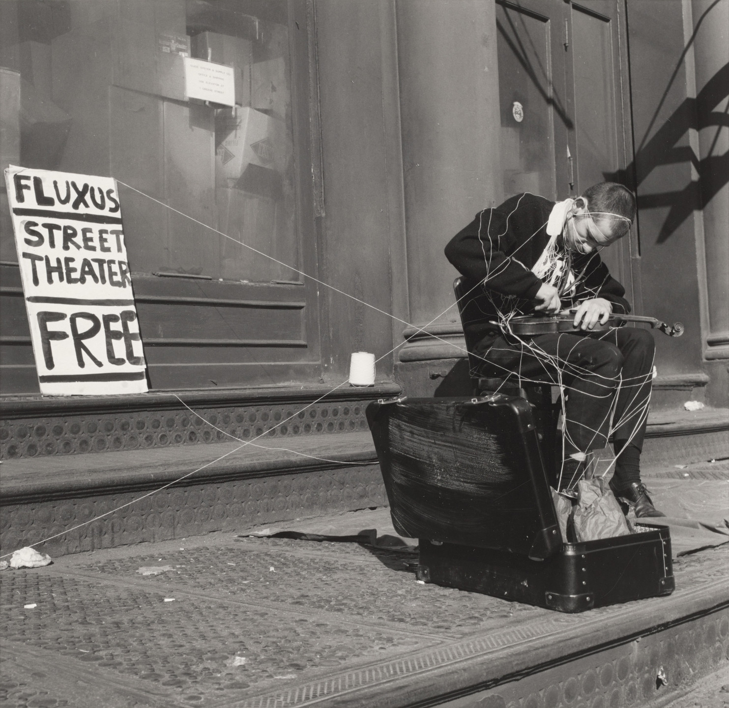Takehisa Kosugi, Ben Vautier, George Brecht. Simultaneous performance of Anima 1, Attache de Ben, and Solo for Violin, performed during Fully Guaranteed 12 Fluxus Concerts, New York, May 23, 1964. 1964