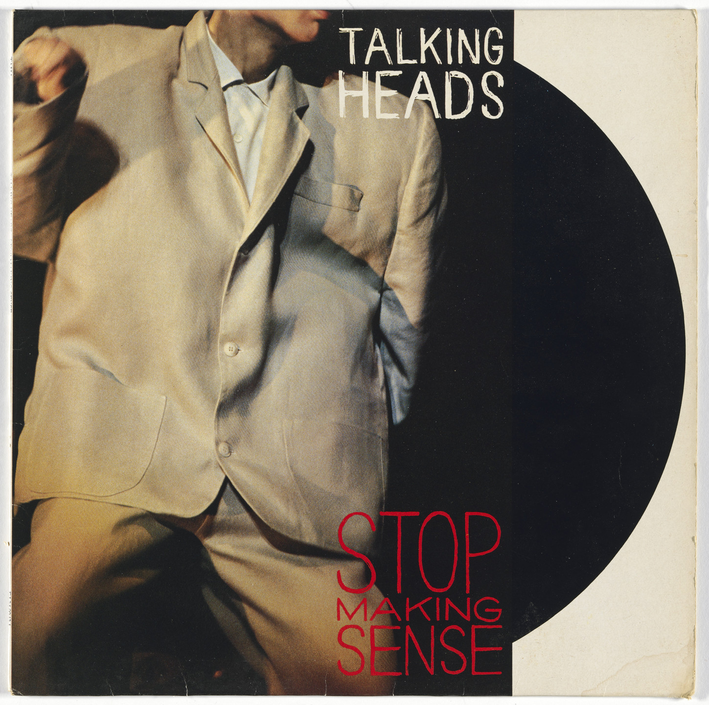 David Byrne, Michael Hodgson, Jeff Ayeroff, Adelle Lutz, Sire Records. Album cover for Talking Heads, Stop Making Sense. 1984