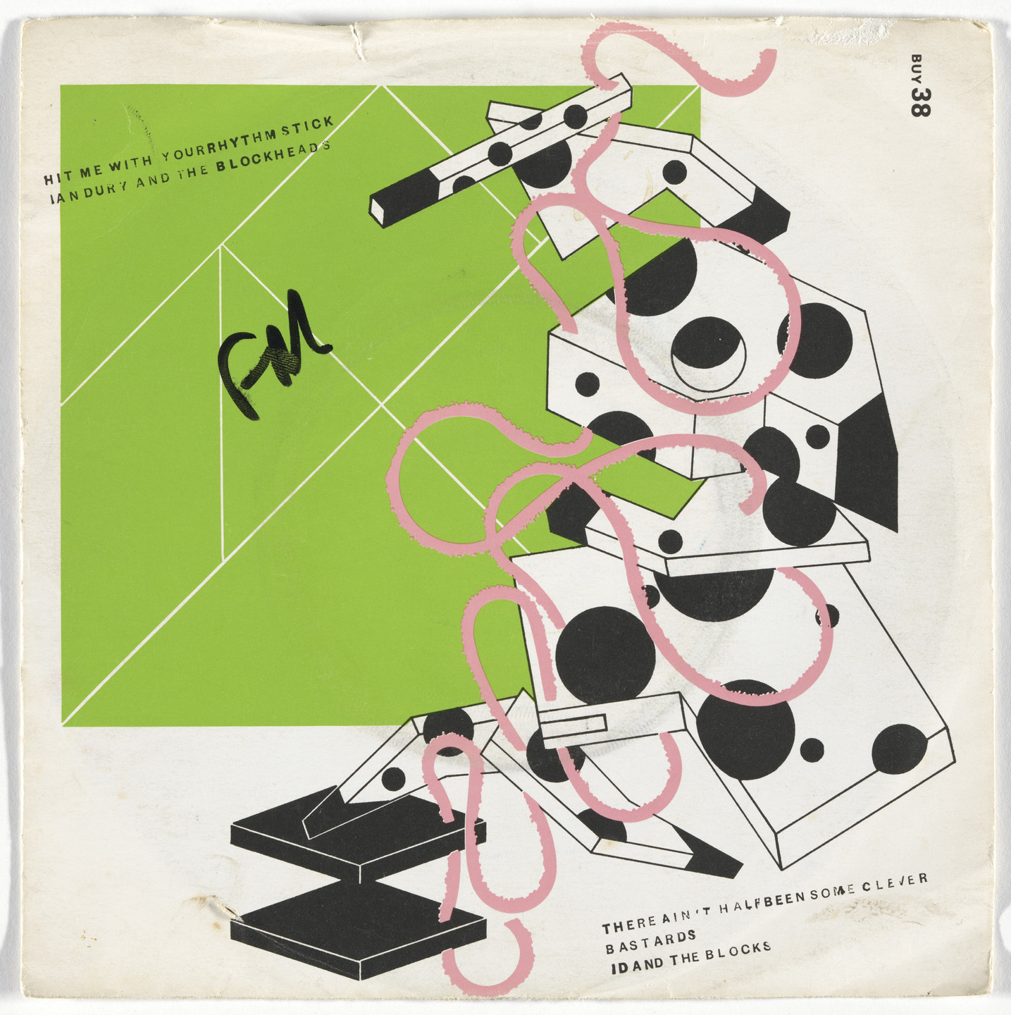 Barney Bubbles (Colin Fulcher), Stiff Records, London. Sleeve for Ian Dury and the Blockheads 7" single "Hit Me With Your Rhythm Stick". 1978