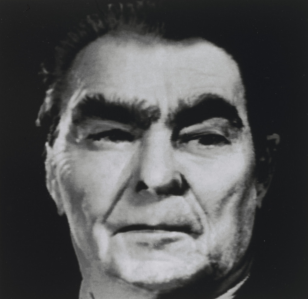 Warhead I (Regan 55%, Brezhnev 45%, Thatcher less than 1%, Mitterrand less than 1%, Deng less than 1%), Nancy Burson, 1982
