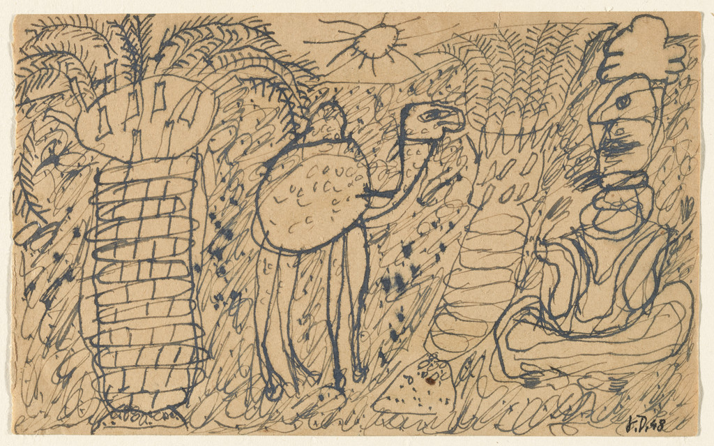 Seated Arab, Camel and Two Palm Trees, page from the sketchbook, El Golea, II