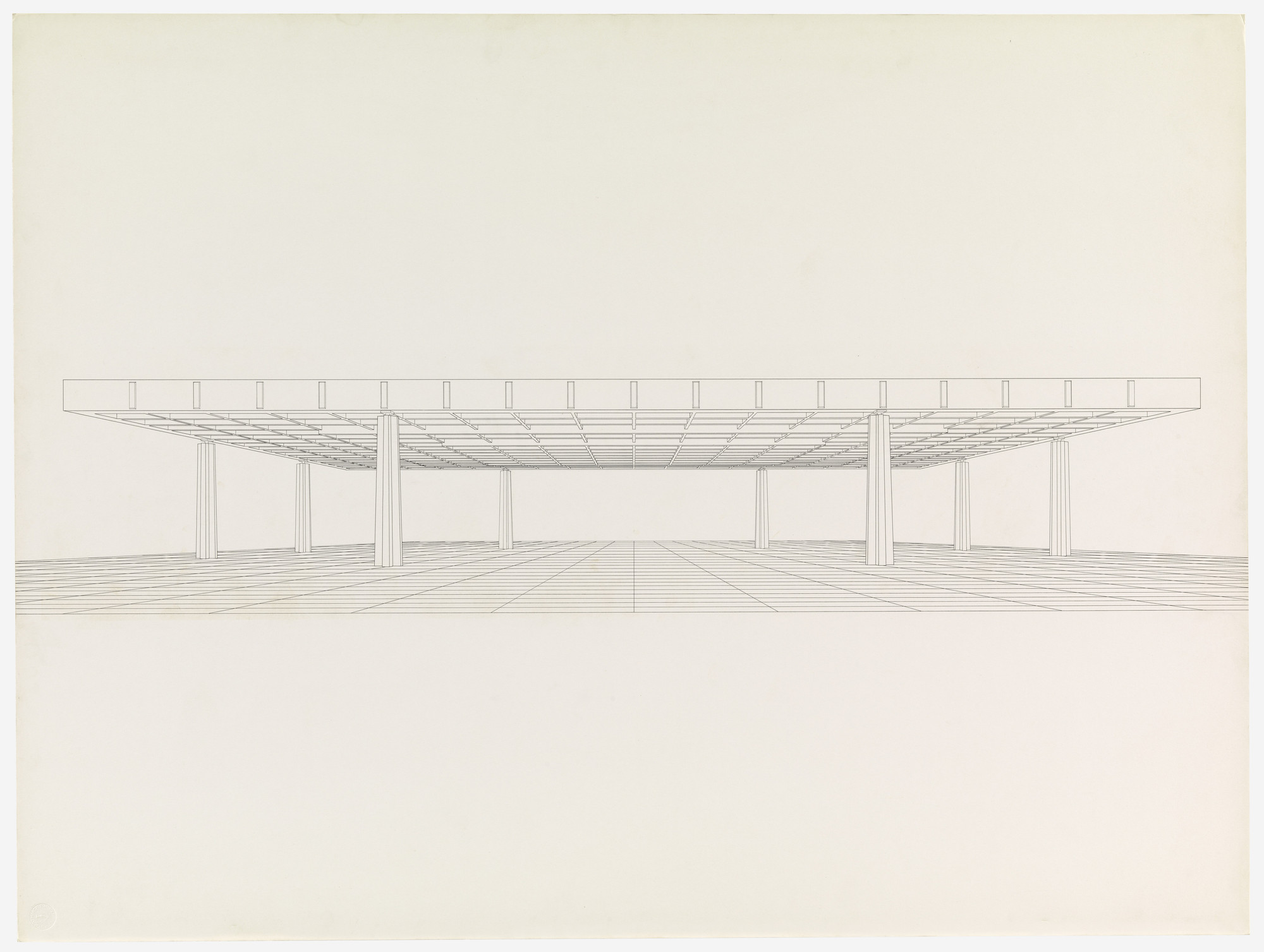 Ludwig Mies Van Der Rohe Bacardi Office Building Santiago De Cuba Project Final Version Perpsective Of Columns And Roof Plate 1957 Moma