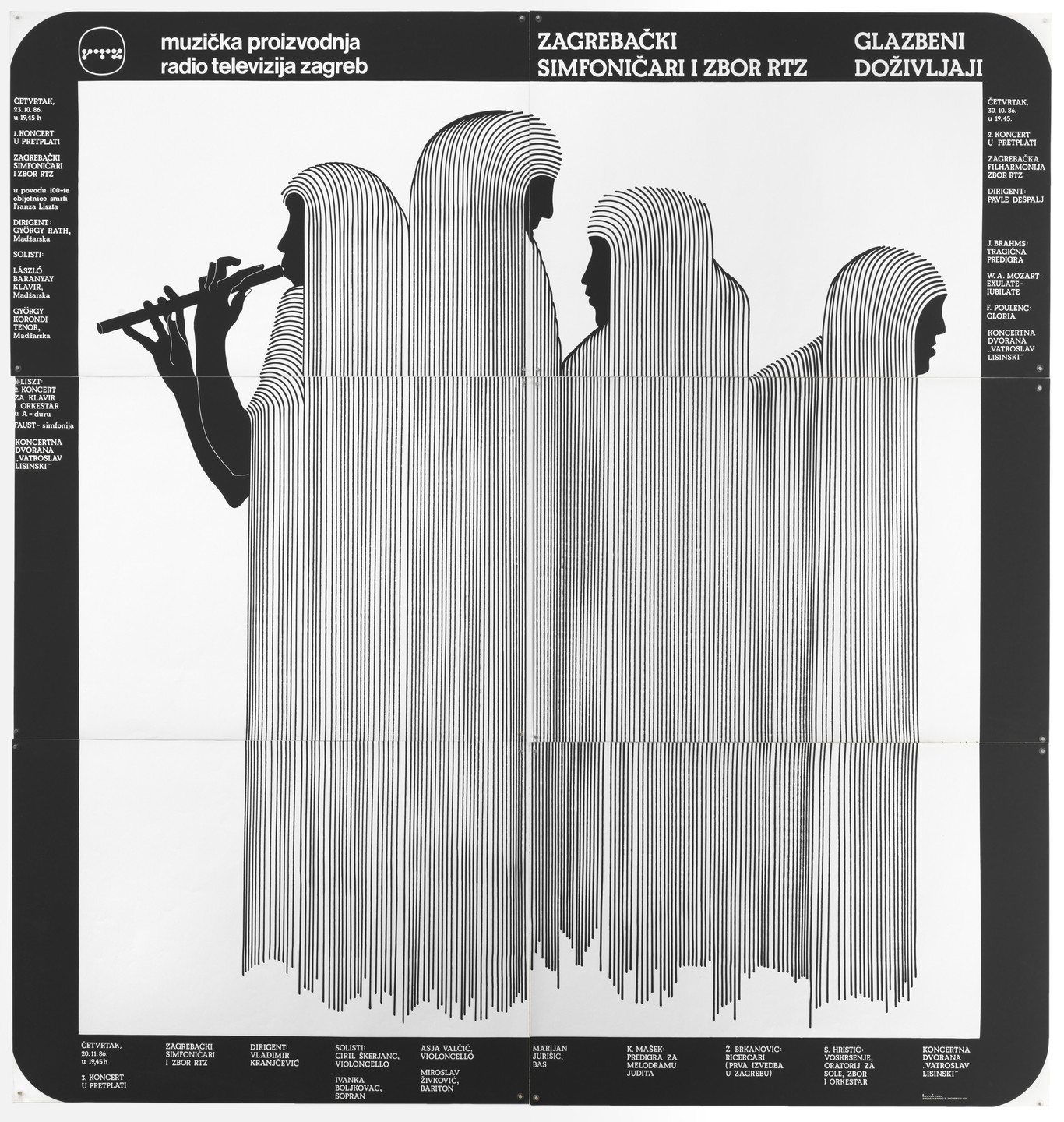 Boris Bućan. Musical Experiences: Zagreb Symphony Orchestra and Chorus RTZ (Radio-Televizija Zagreb) (Poster for a performance at Lisinski Concert Hall, Zagreb). 1986