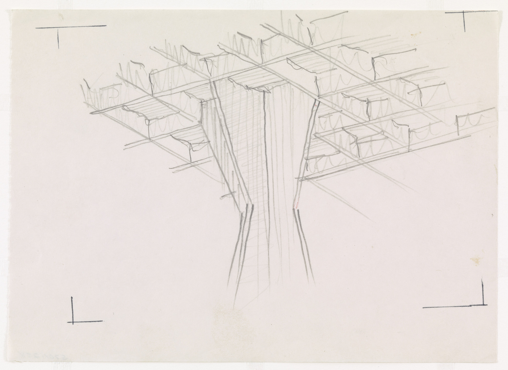 Ludwig Mies van der Rohe. Ron Bacardi y Compania, S.A., Administration Building, project, Santiago, Cuba, Column and ceiling. Perspective. 1957
