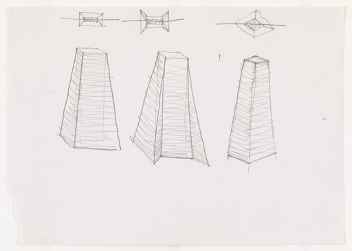 Ludwig Mies van der Rohe. Ron Bacardi y Compania, S.A., Administration Building, project, Santiago, Cuba, Column. Perspectives, plans. c. 1957-60