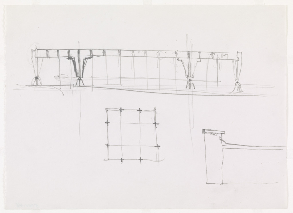 Ron Bacardi y Compania, S.A., Administration Building, project, Santiago, Cuba, Longitudinal elevations, plan, exterior elevations