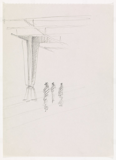 Ludwig Mies van der Rohe. Ron Bacardi y Compania, S.A., Administration Building, project, Santiago, Cuba, Column. Perspective. c. 1957-60
