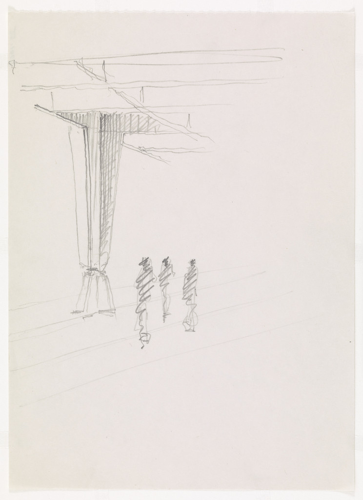 Ron Bacardi y Compania, S.A., Administration Building, project, Santiago, Cuba, Column.  Perspective