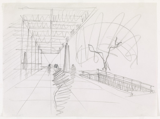 Ludwig Mies van der Rohe. Ron Bacardi y Compania, S.A., Administration Building, project, Santiago, Cuba, Exterior perspective. 1957
