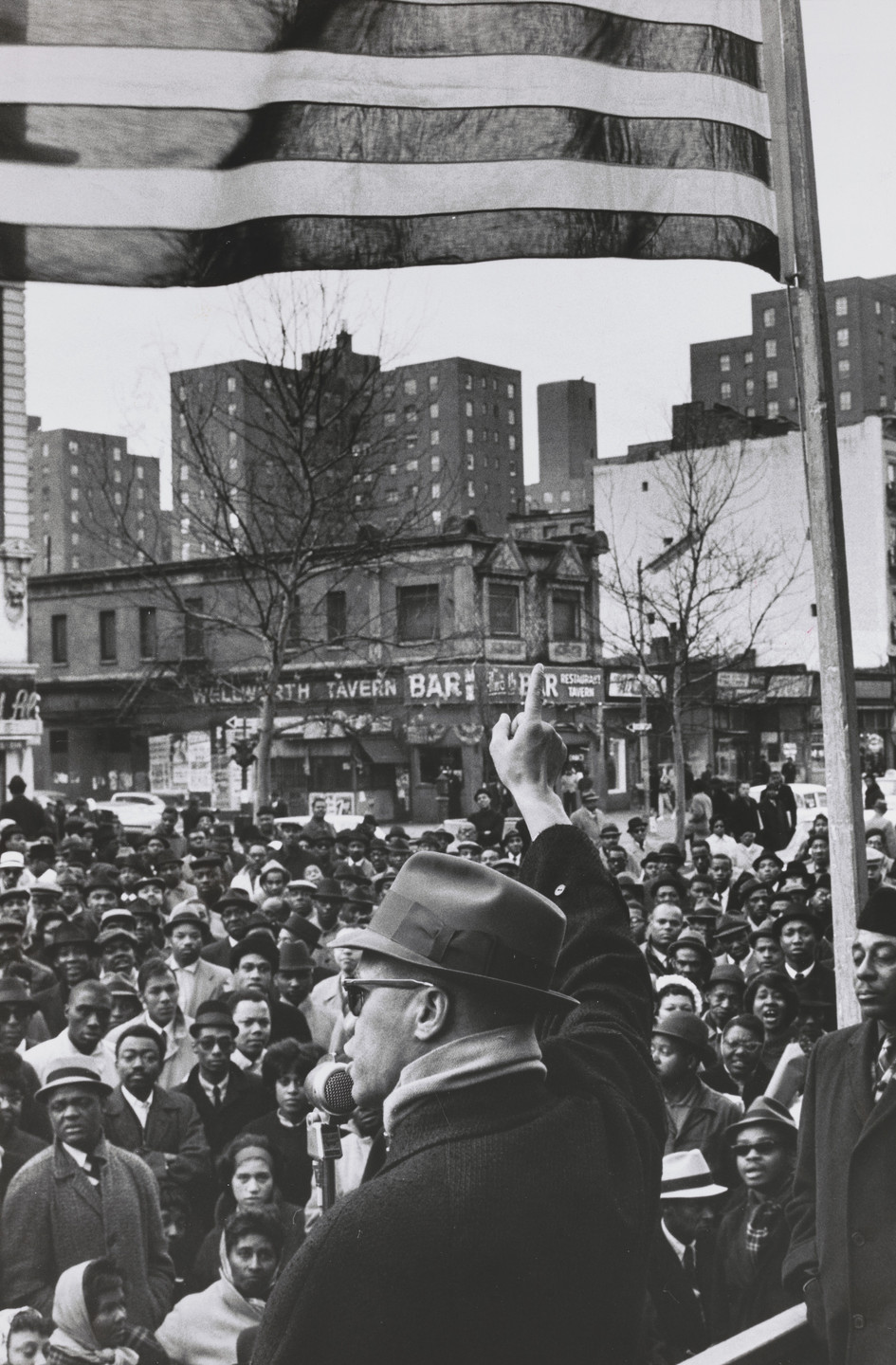 Gordon Parks. Malcolm X Gives Speech at Rally, Harlem, New York. 1963