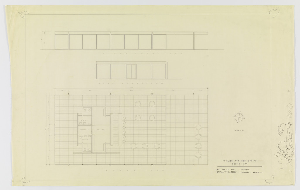 Ron Bacardí y Compañía, S.A., Administration Building, Mexico City, Mexico (Floor plan, exterior elevations)
