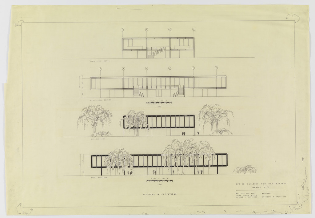 Ron Bacardí y Compañía, S.A., Administration Building, Mexico City, Mexico (Sections and elevations)