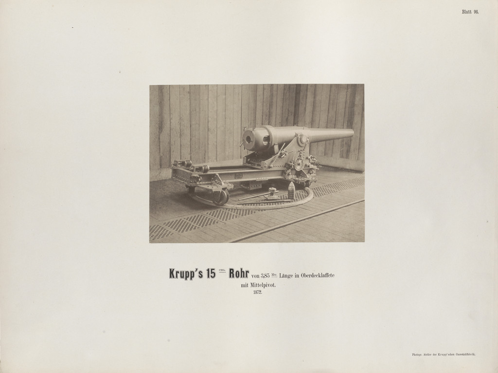 Krupp's 15 cm. Rohr von 3,85 Mtr. Lange in Oberdecklaffete mit Mittelpivot