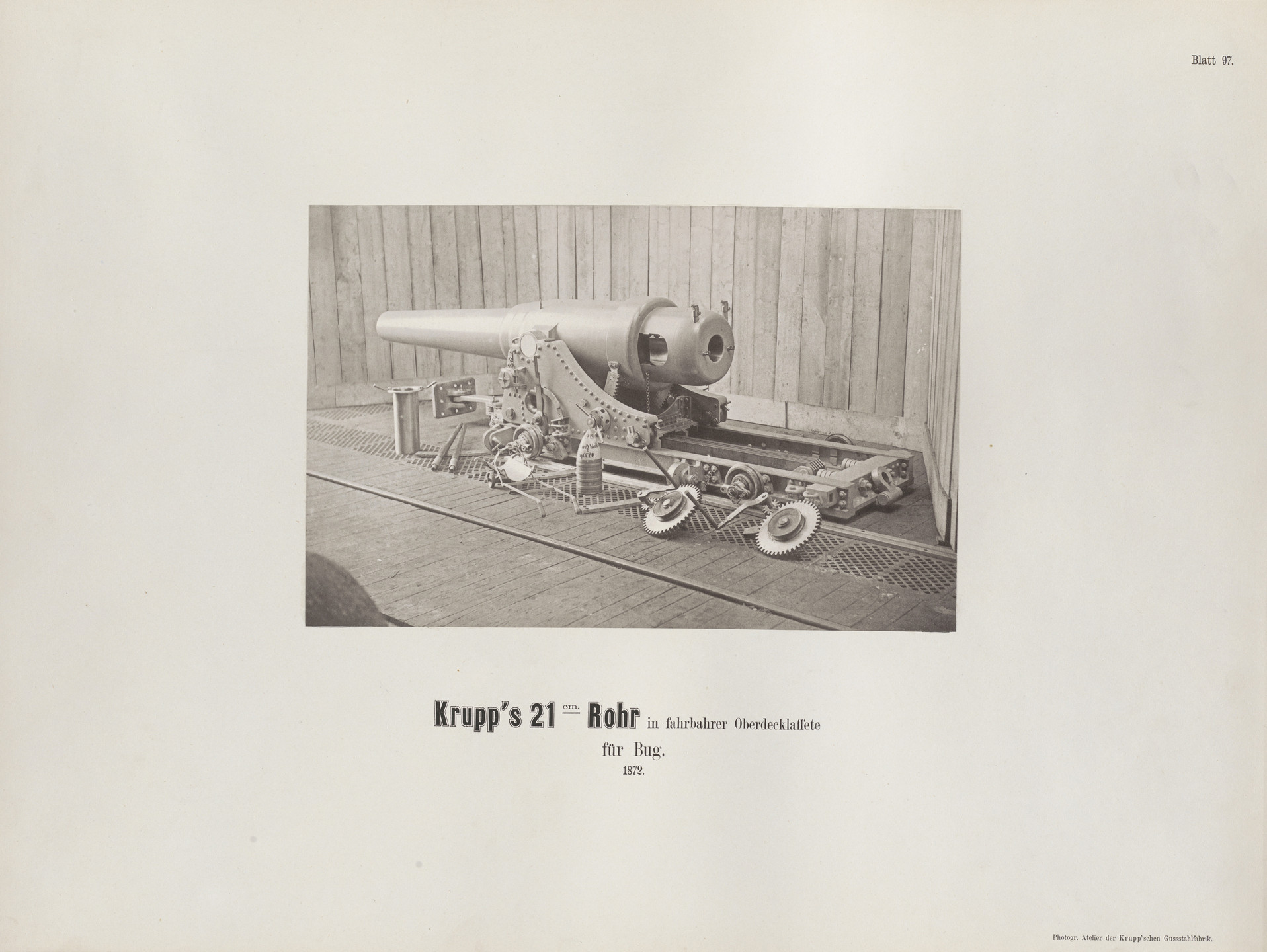 Hugo van Werden. Krupp's 21 cm. Rohr in fajrnajrer Oberdecklaffete fur Bug.. 1872