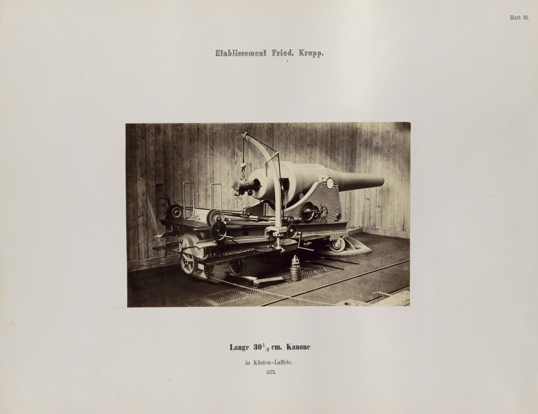 Hugo van Werden. Lange 30 1/2 cm. Kanone in Kusten-Laffete. 1873