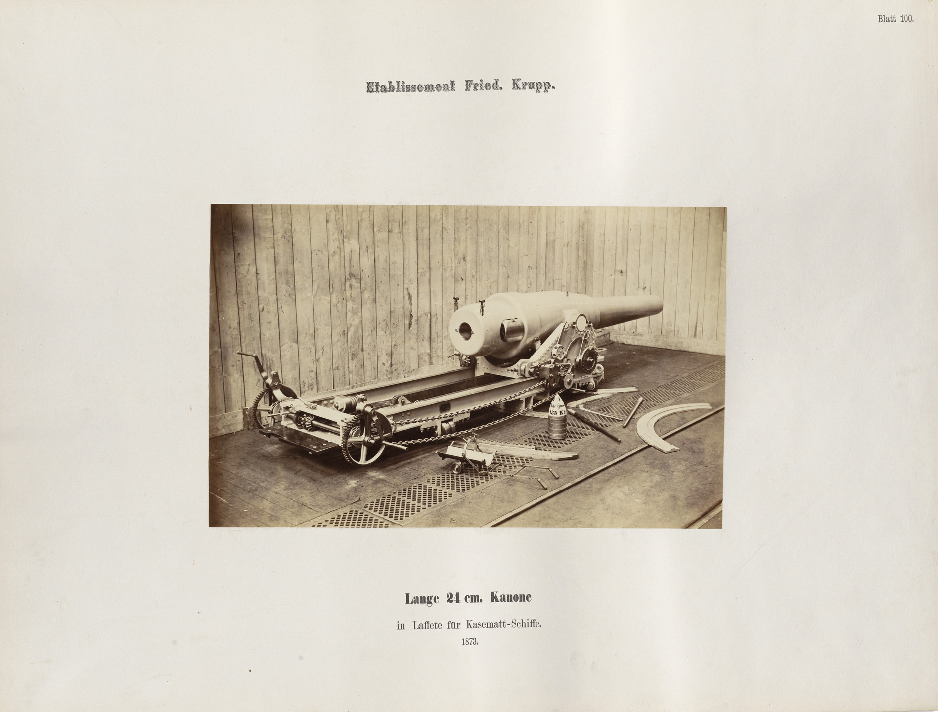Hugo van Werden. Lange 24 cm. Kanone in Laffete fur Kasematt-Schiffe. 1873