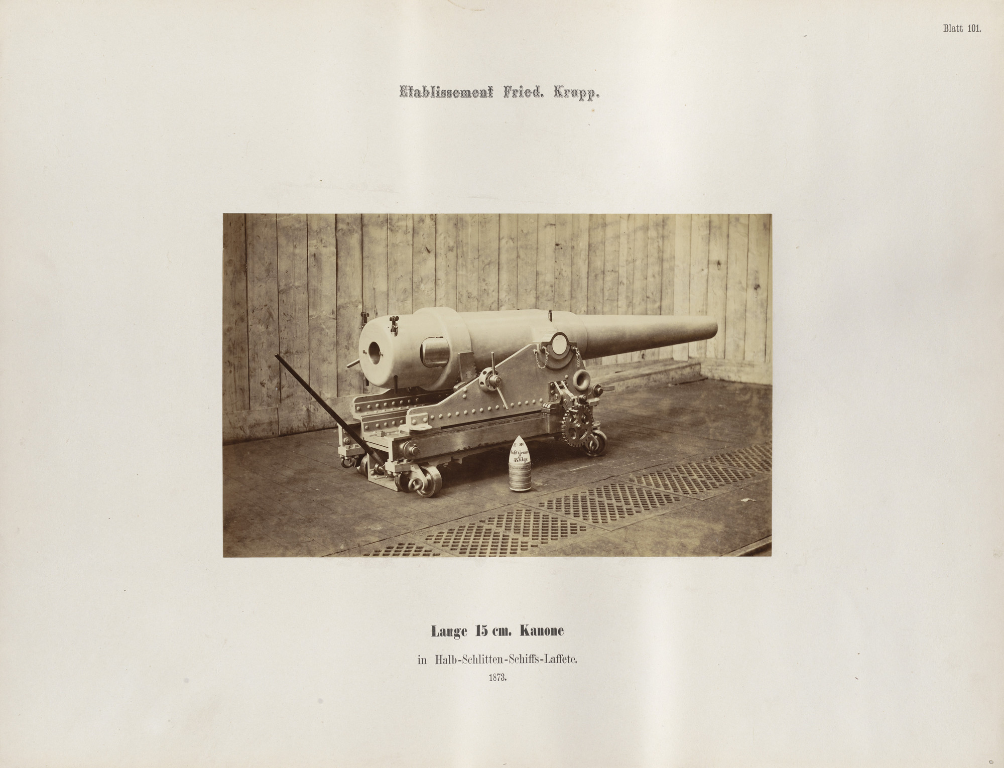 Hugo van Werden. Lange 15 cm. Kanone in Halb-Schlitten-Schiffs-Laffete