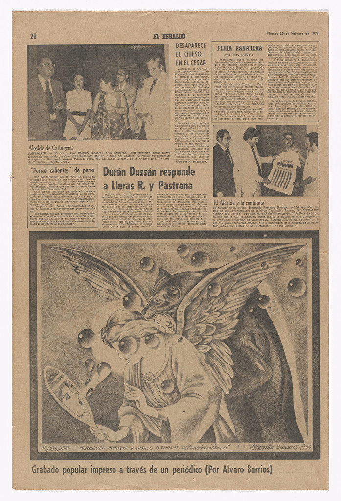 Popular Print for the 6th International Print Biennial in Krakow, published in El Heraldo, February 20, 1976 (Grabado popular impreso para la VI Bienal Internacional de Grabado de Cracovia, publicado en El Heraldo, 20 de febrero de 1976)