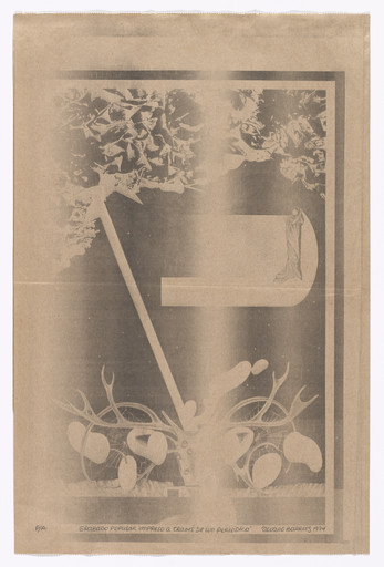 Popular Print for the 9th Biennial of Tokyo, published in Diario del Caribe, October 3, 1974 (Grabado popular impreso para la IX Bienal de Grabados de Tokyo, publicado en Diario del Caribe, 3 de octubre de 1974)