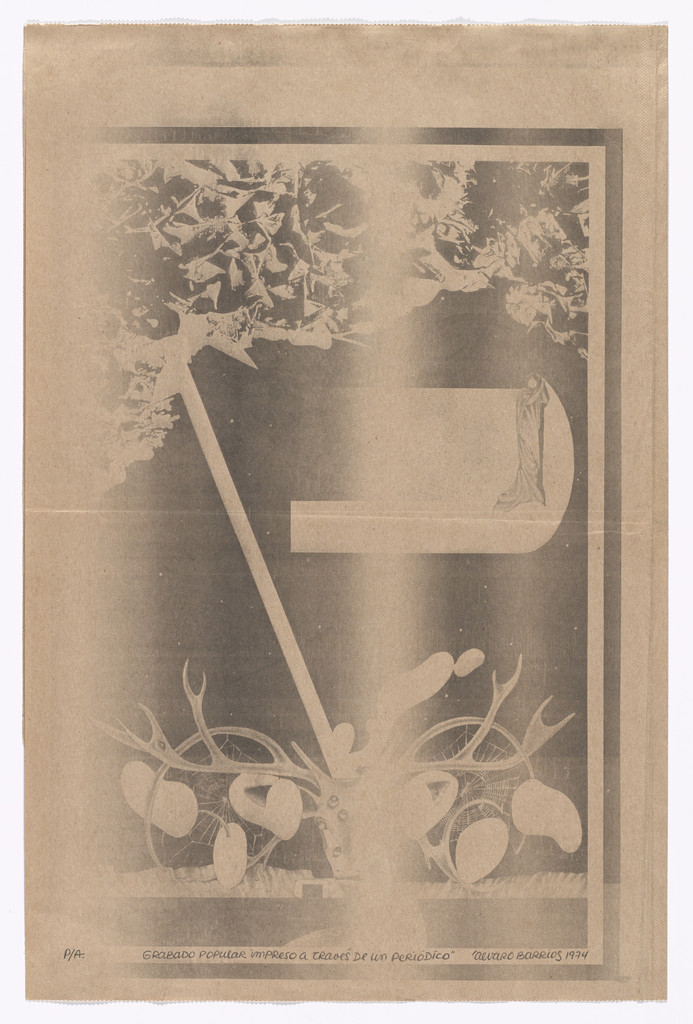 Popular Print for the 9th Biennial of Tokyo, published in Diario del Caribe, October 3, 1974 (Grabado popular impreso para la IX Bienal de Grabados de Tokyo, publicado en Diario del Caribe, 3 de octubre de 1974)