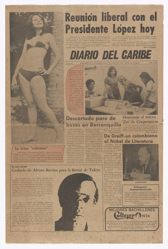 Popular Print for the 9th Biennial of Tokyo, published in Diario del Caribe, October 3, 1974 (Grabado popular impreso para la IX Bienal de Grabados de Tokyo, publicado en Diario del Caribe, 3 de octubre de 1974)
