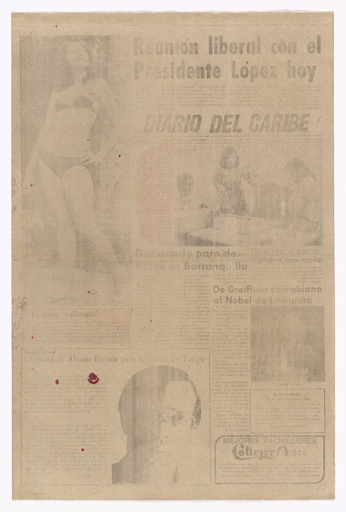 Popular Print for the 9th Biennial of Tokyo, published in Diario del Caribe, October 3, 1974 (Grabado popular impreso para la IX Bienal de Grabados de Tokyo, publicado en Diario del Caribe, 3 de octubre de 1974)
