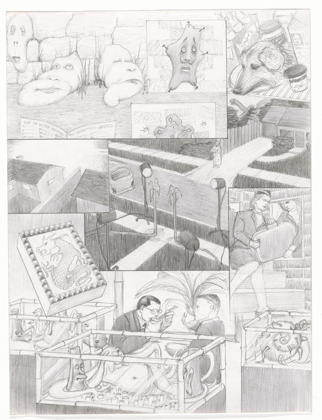 Jim Shaw. Dream Drawing (We were waiting at a restaurant &amp; 2 guys read an art tabloid...). 1997