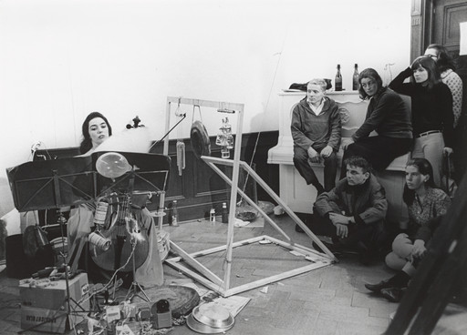 Charlotte Moorman, Nam June Paik. Charlotte Moorman performing at 24 Stunden (24 Hours), Galerie Parnass, Wuppertal, Germany, June 5, 1965. 1965