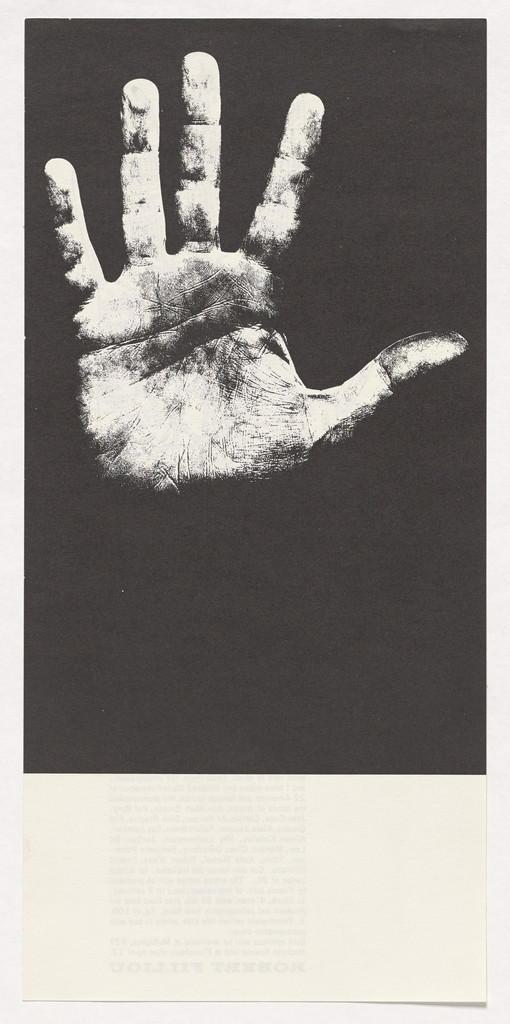 Flyer for The Key to Art(?) (Hand Show), Tiffany's, New York, March 27–April 12, 1967, Robert Filliou, Scott Hyde, c. 1967