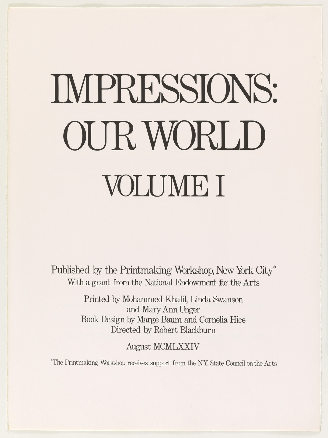 Various Artists, Emma Amos, Benny Andrews, Vivian Browne, Eldzier Cortor, Norman Lewis, Vincent Smith, John Wilson. Impressions: Our World, Volume I. 1973–74, published 1974