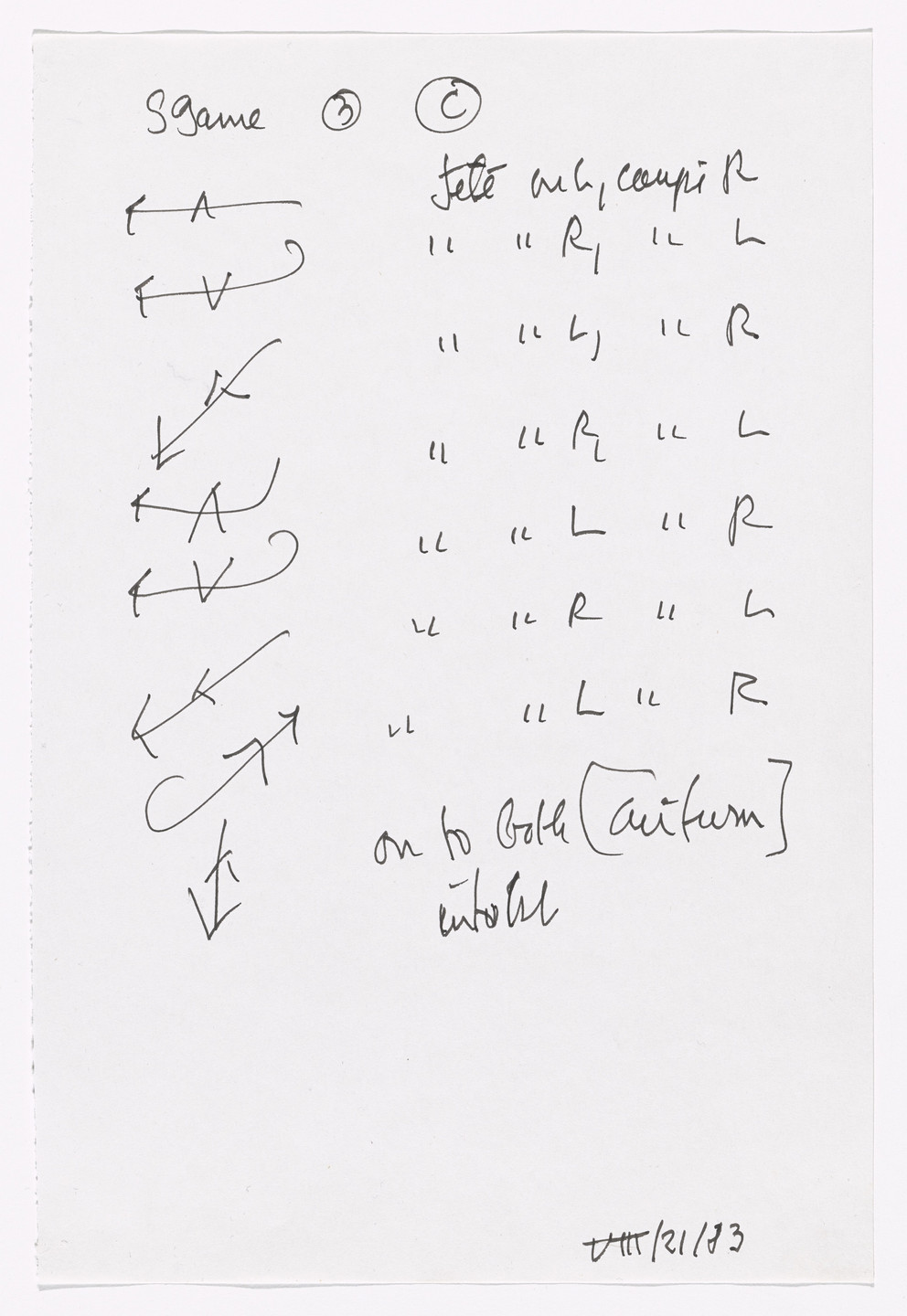 Merce Cunningham. Notes for Roaratorio. 1983