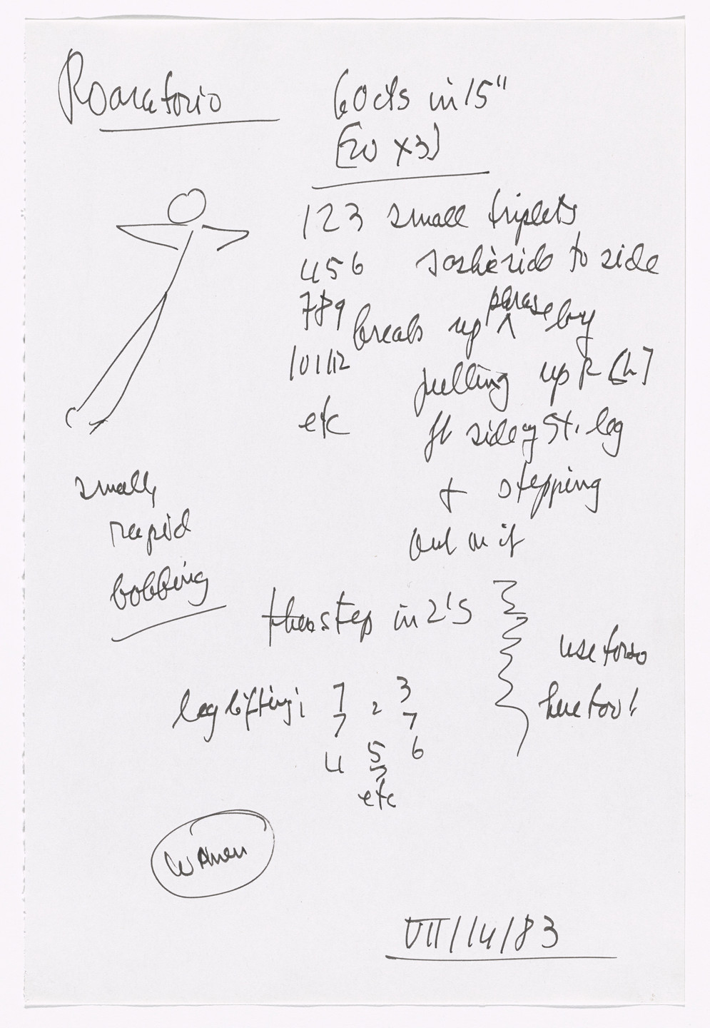 Merce Cunningham. Notes for Roaratorio. 1983