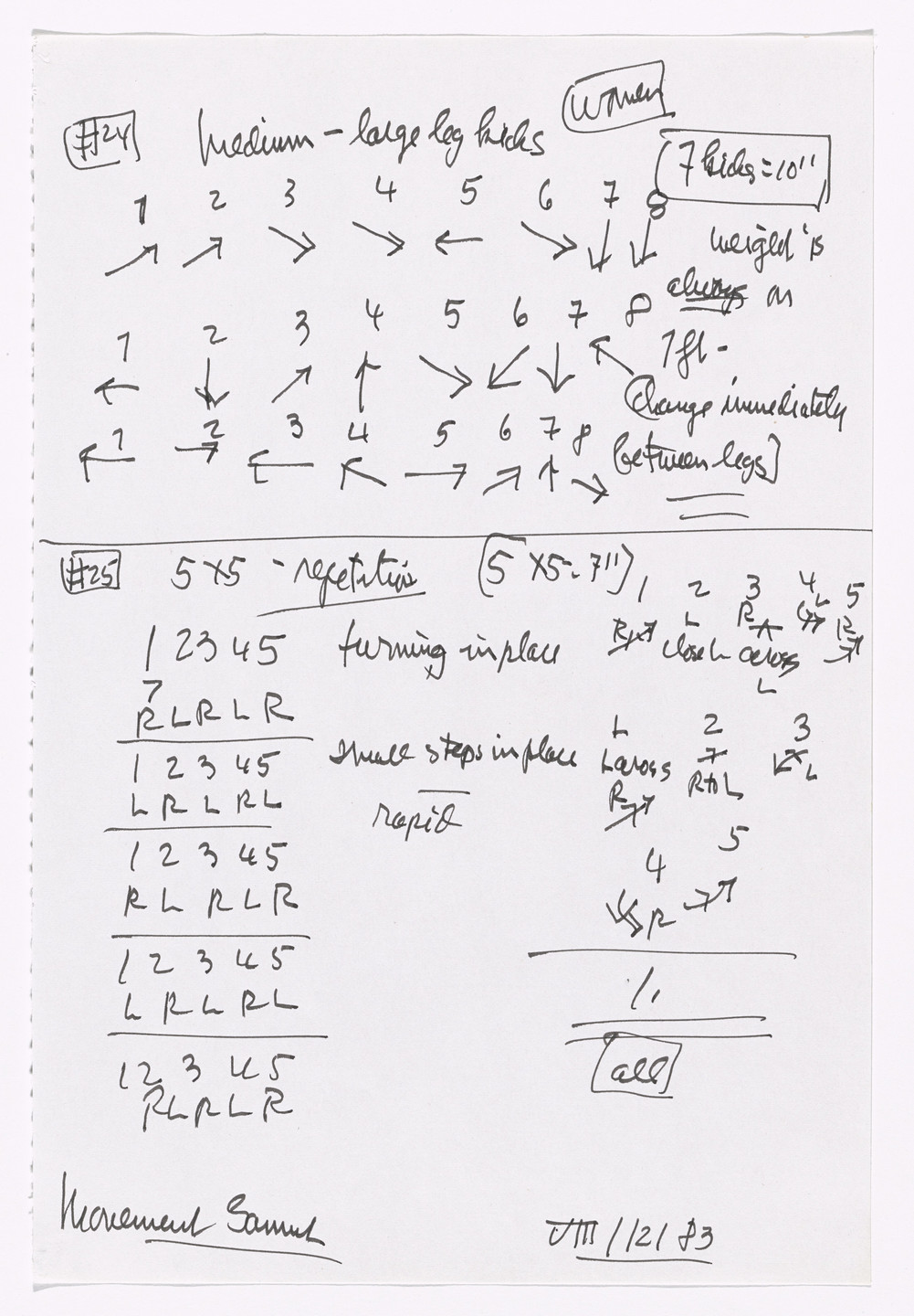 Merce Cunningham. Notes for Roaratorio. 1983