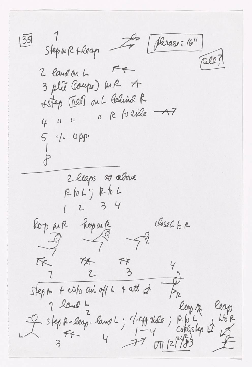 Merce Cunningham. Notes for Roaratorio. 1983