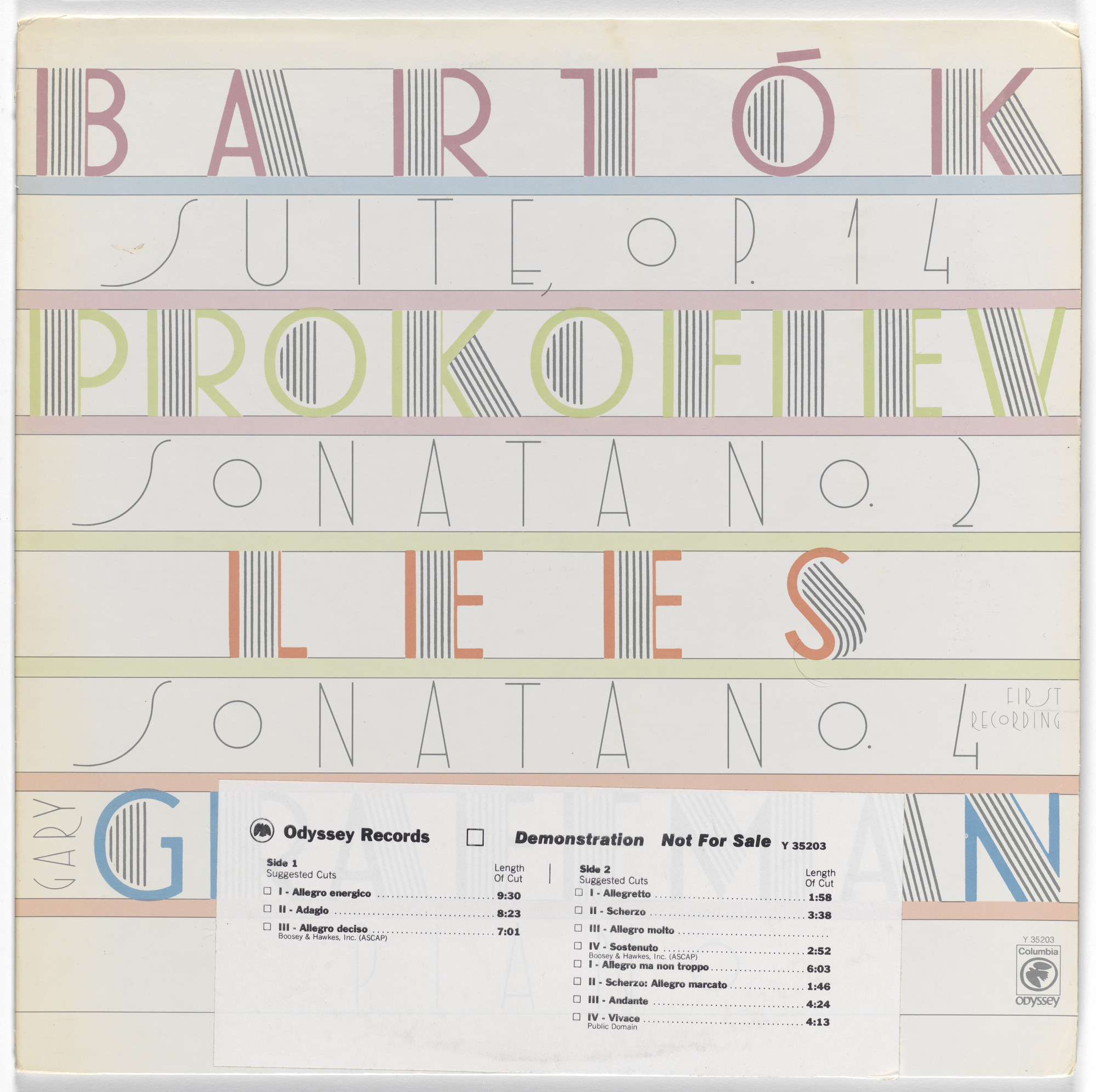 Album cover for Gary Graffman performing Bartók, Prokofiev, and