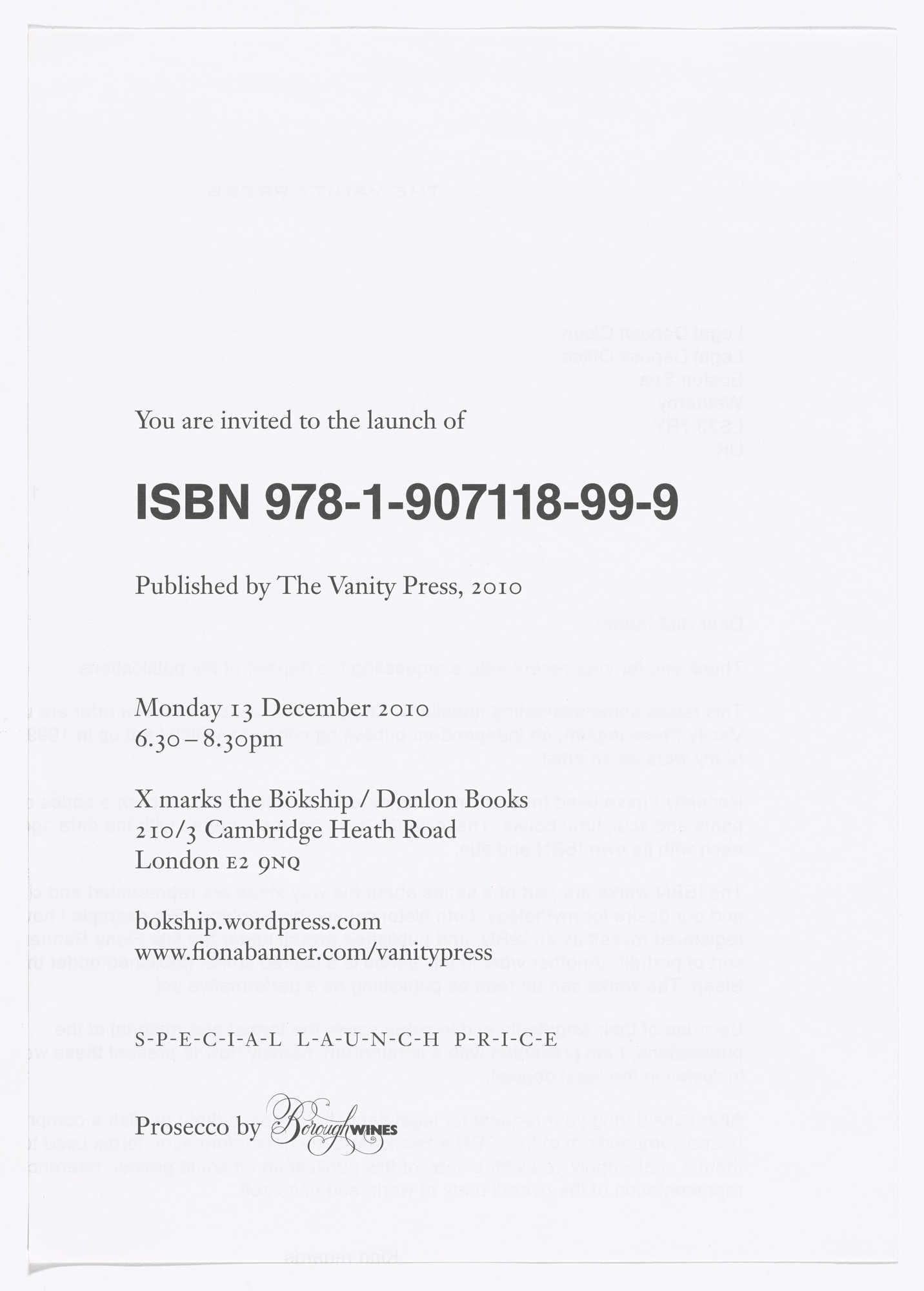 Fiona Banner. ISBN 978-1-907118-99-9 Launch Invite