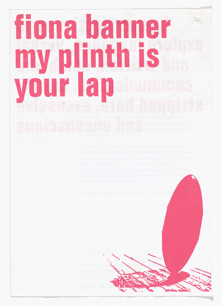 Brochure for Your Plinth is My Lap, Dundee Contemporary Arts, April 19, 2002