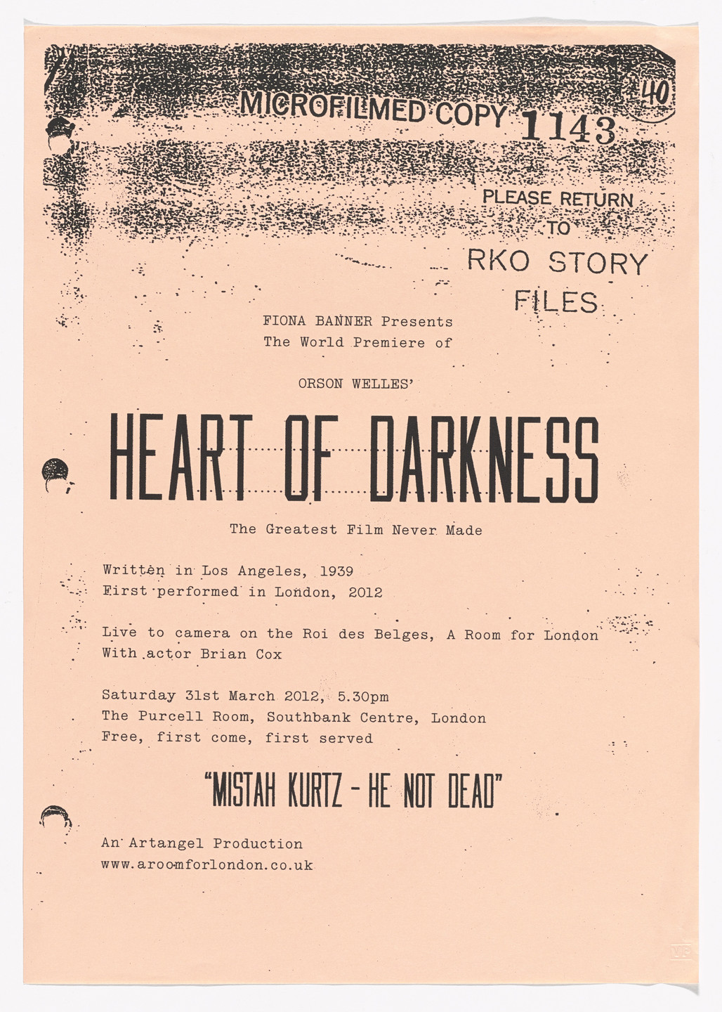 Fiona Banner. Invitation for Heart of Darkness. 2012