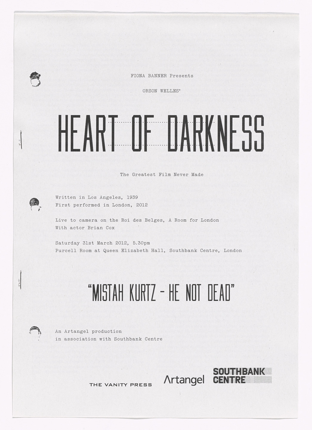 Fiona Banner. Heart of Darkness free sheet. 2012
