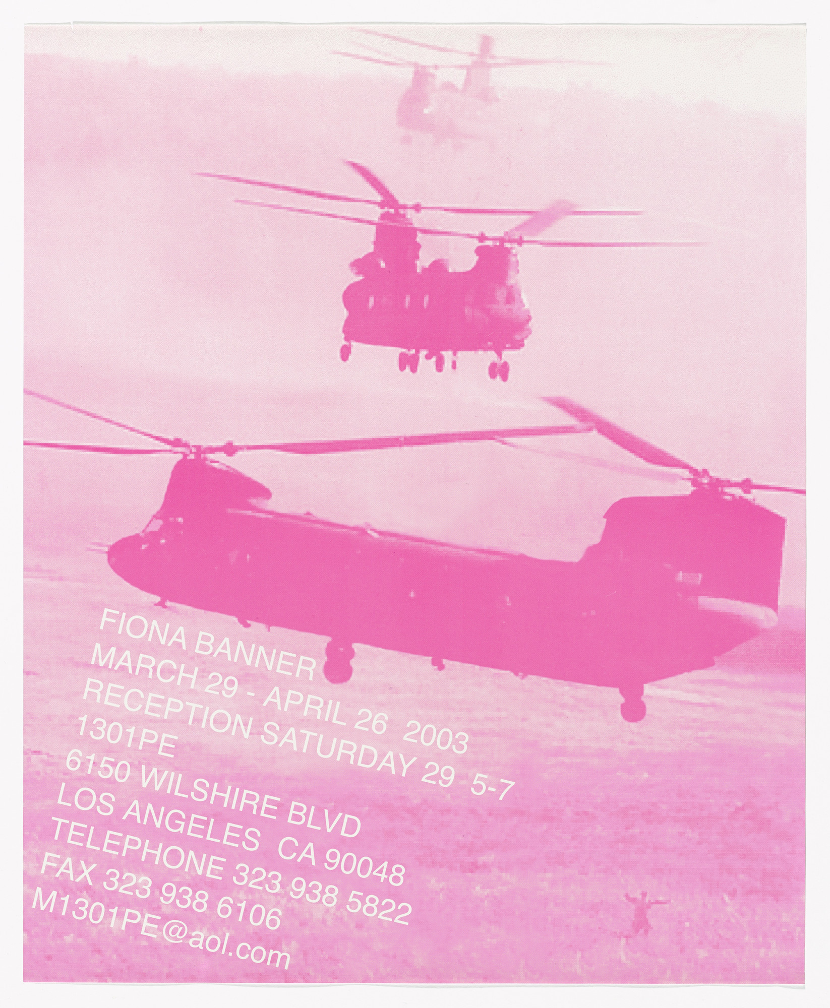 Fiona Banner. Poster for exhibition at 1301PE, Los Angeles, March 29-April 26, 2003