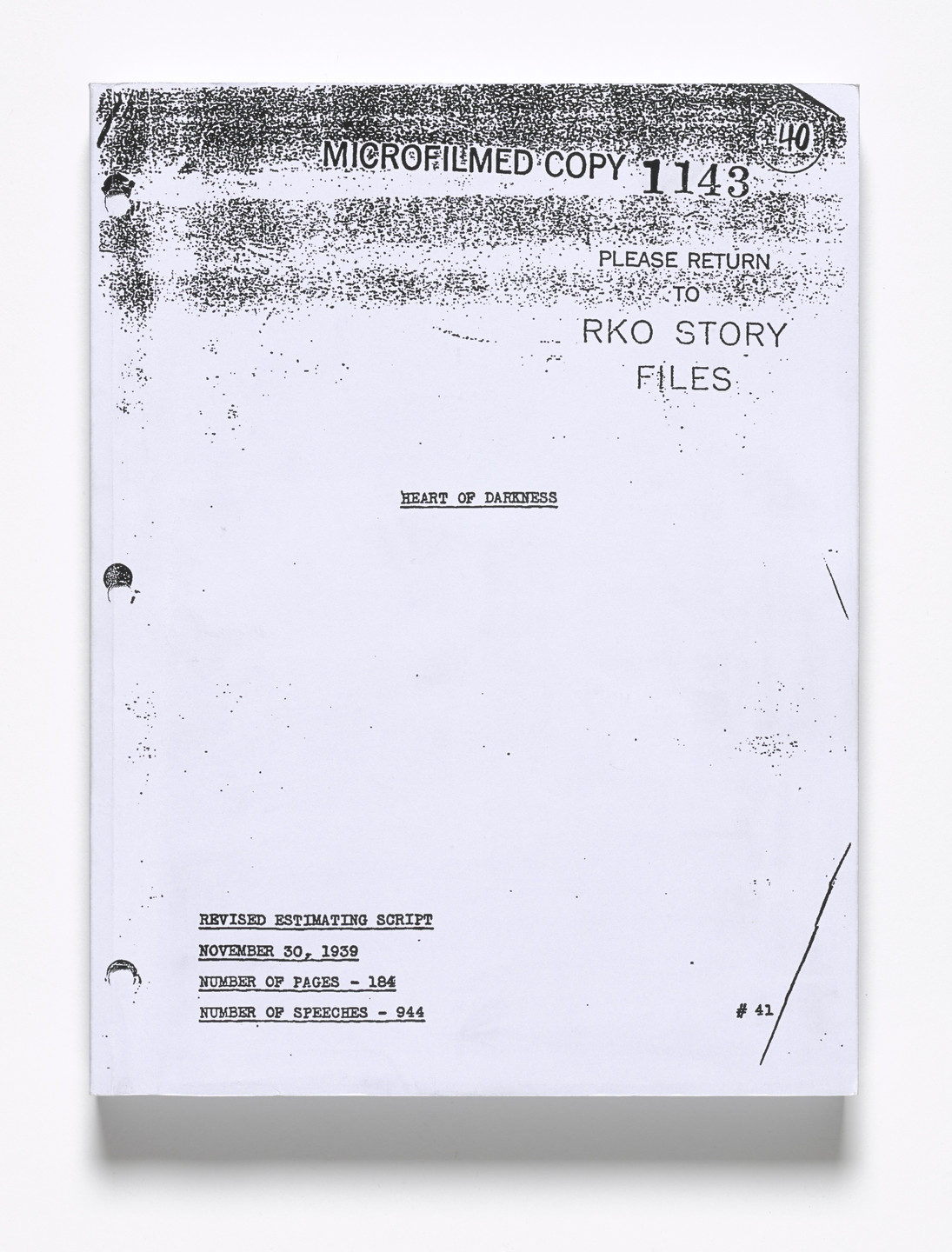 Fiona Banner. Heart of Darkness Welles Script. 2011