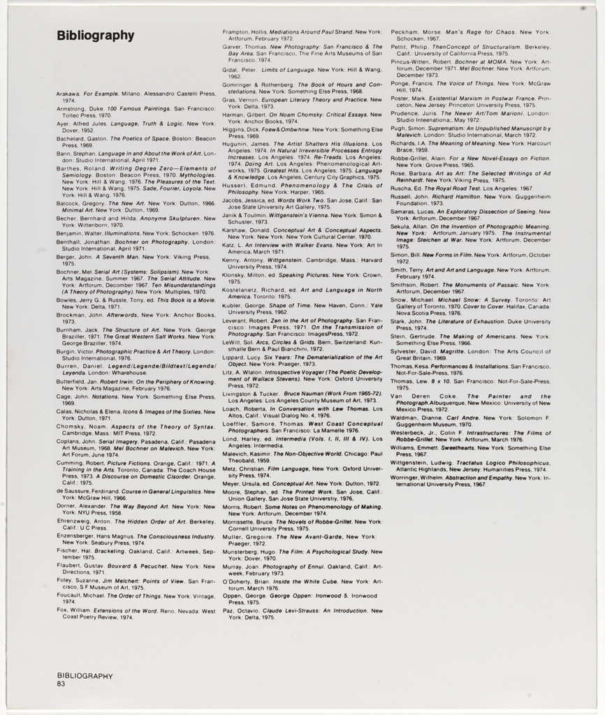 Bibliography 1, 1976 reprinted from Photography and Language, Camerawork Press, Lew Thomas, 1978